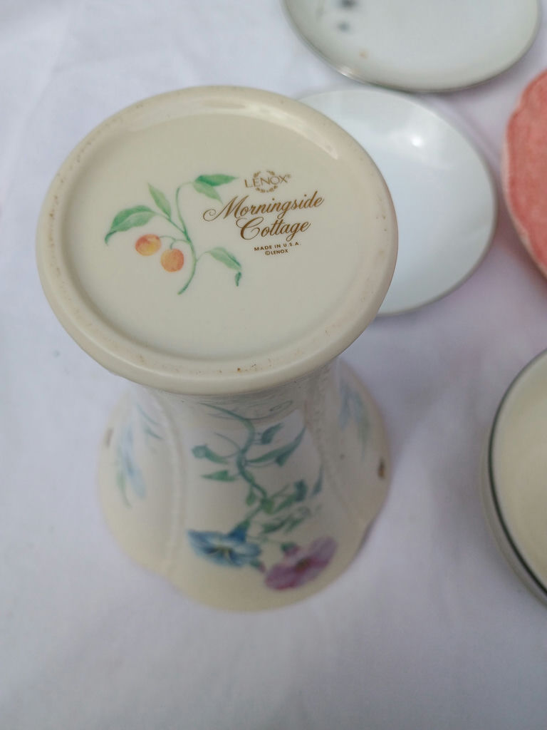 Assorted porcelain dinnerware with floral patterns and serving pieces - image 10 of 12