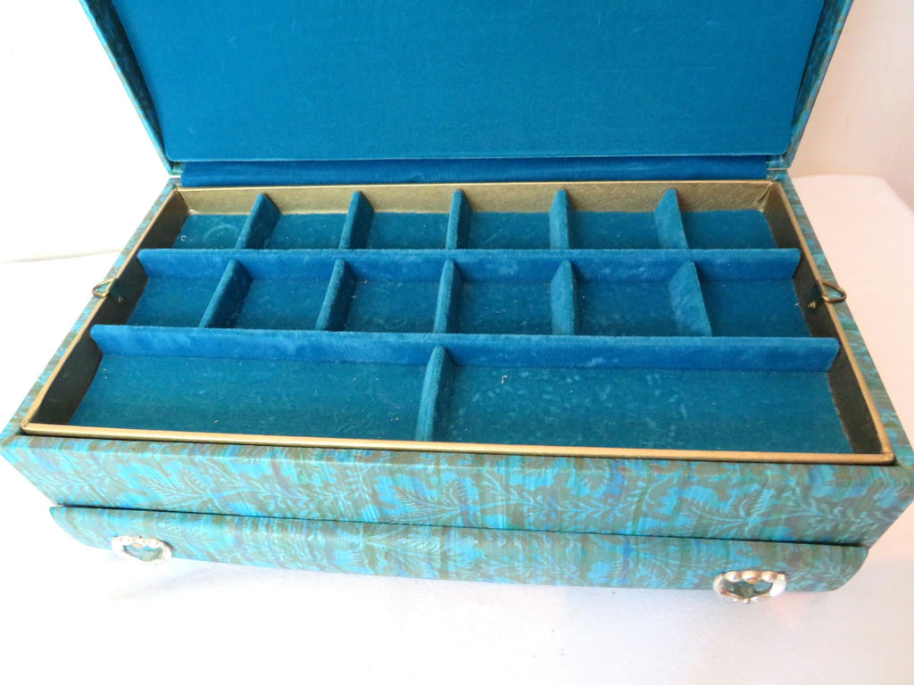 Vintage Turquoise Blue Gold Lady Buxton Jewelry Box - image 4 of 9