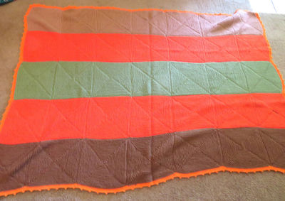 Crochet Throw Blanket Orange, Green, Brown - Image 1 of 3