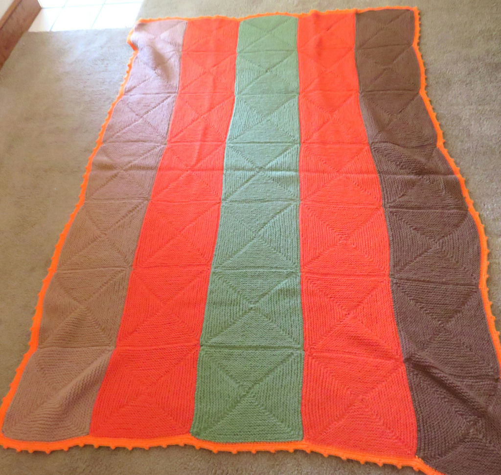 Crochet Throw Blanket Orange, Green, Brown - image 2 of 3