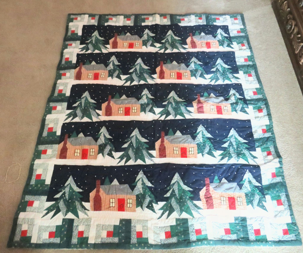 Handmade Christmas Tree Cottage Pattern Quilt - image 2 of 6