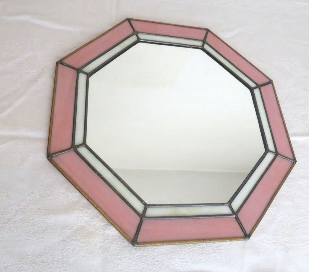 Pink and White Stained Glass Octagon Mirror - image 2 of 3