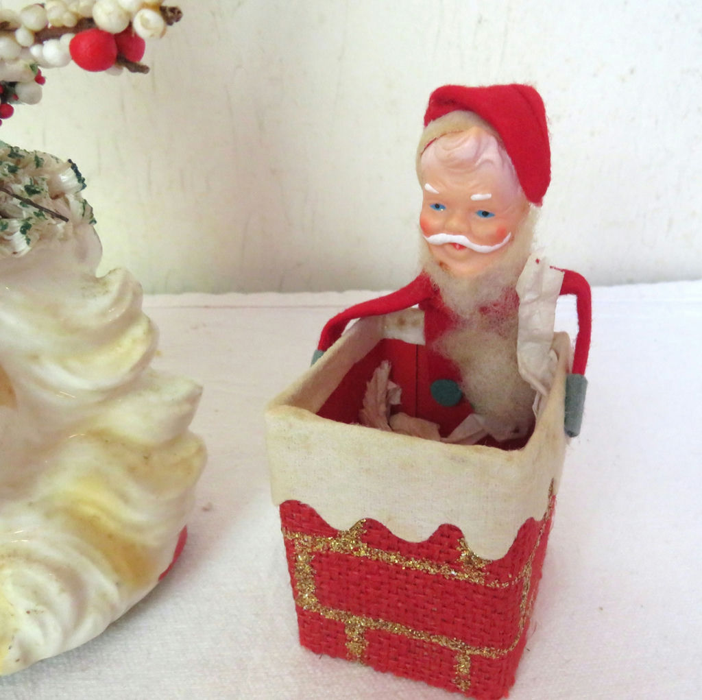 Vintage Relpo Ceramic Santa Planter and Santa in Chimney - image 3 of 6