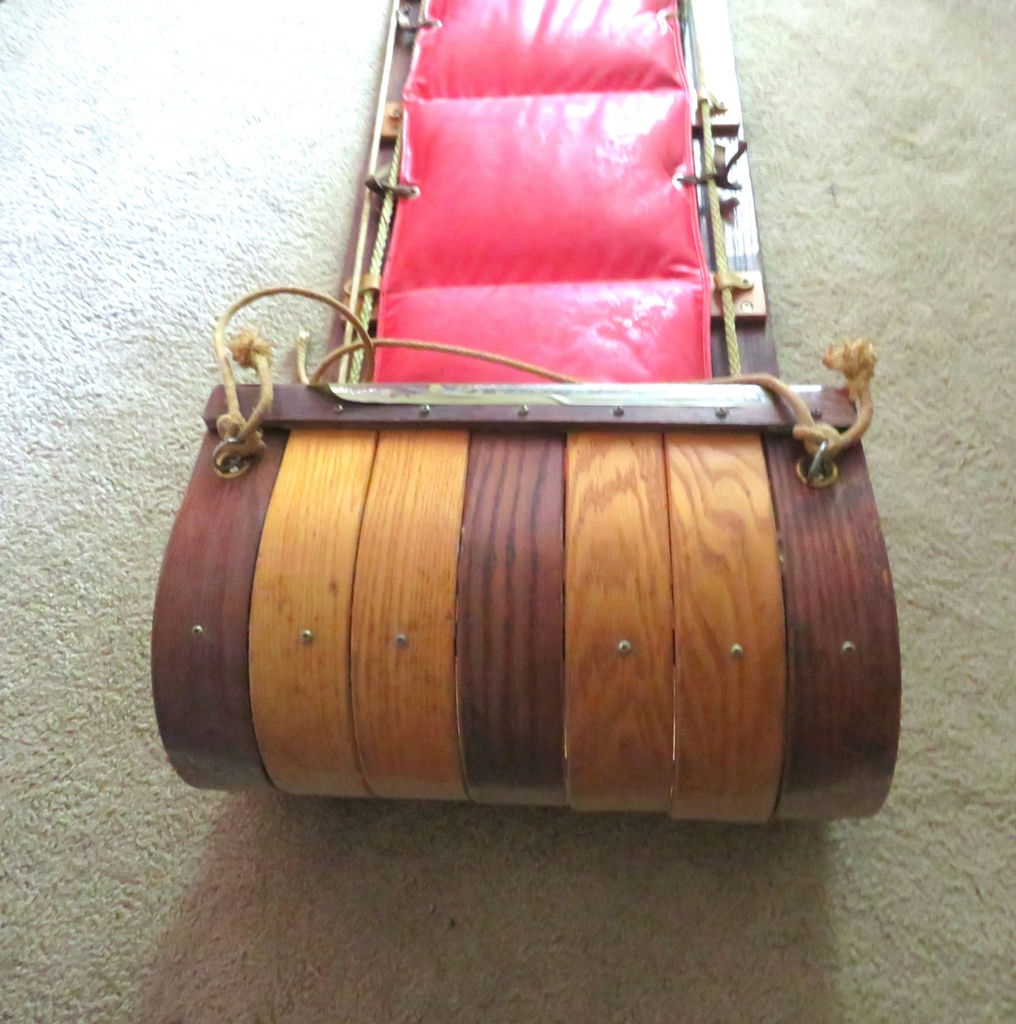 1950s Adirondack Industries 6 ft Wood Toboggan with Cushions - image 2 of 6