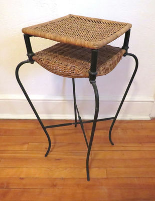 Rattan and Wrought Iron Side Table (1/2) - Image 1 of 4