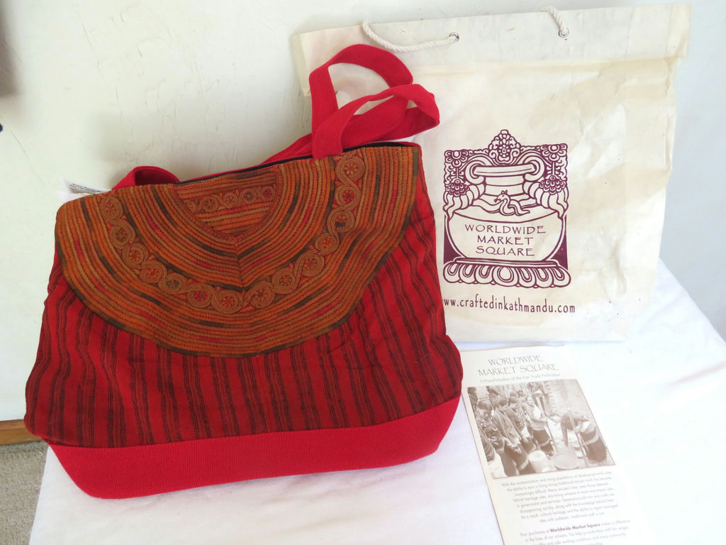 Handmade India fabric Tote Bag with Tags and Paperwork - image 1 of 6