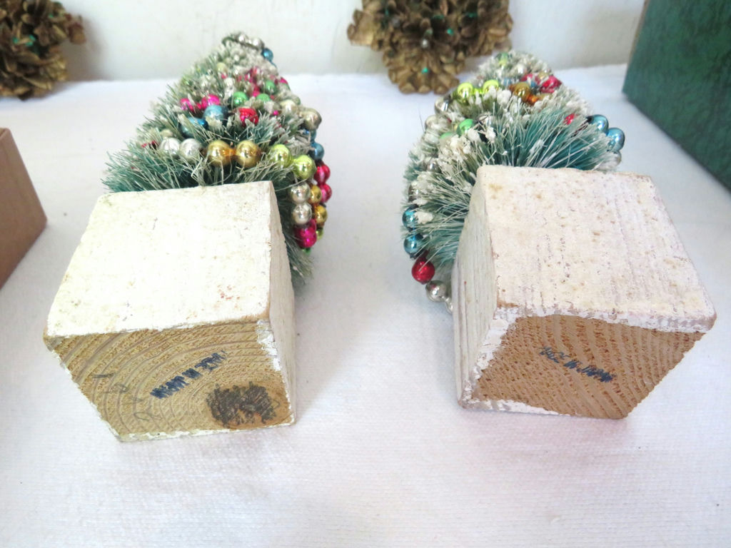 Pair of Vintage Flocked Christmas Trees and 2 Pine Cone Trees - image 4 of 6