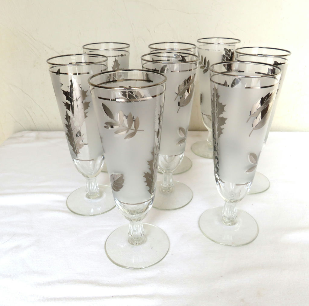 Vintage Libbey Silver Leaf Set of 8 Pisner Glasses - image 1 of 5