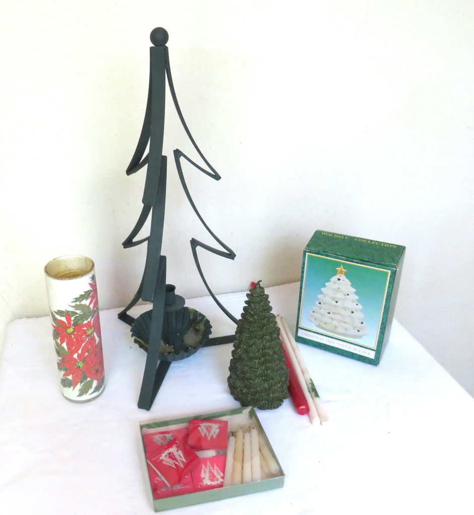 Variety of Christmas Candles and Wrought Iron Candle Tree - image 1 of 9