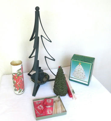 Variety of Christmas Candles and Wrought Iron Candle Tree - Image 1 of 9
