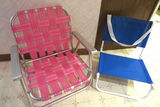 Vintage low webbed pink lawn chair and low canvas chair - thumbnail 2 of 5
