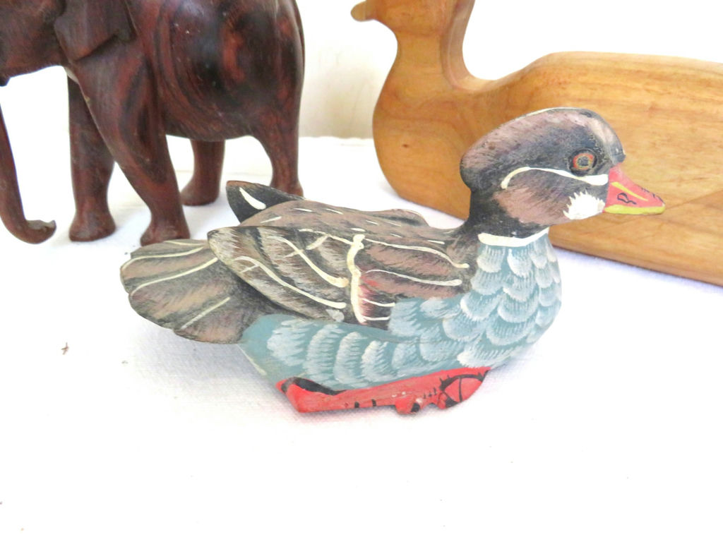 Carved Wood Animal Decor Ducks and Elephant - image 2 of 6