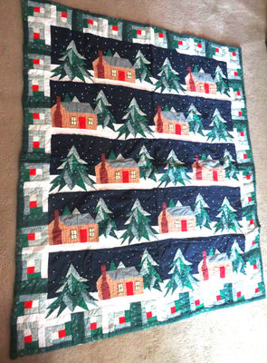 Handmade Christmas Tree Cottage Pattern Quilt - Image 1 of 6