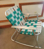 Vintage Green and White Webbed Camp Rocking Chair - thumbnail 3 of 5