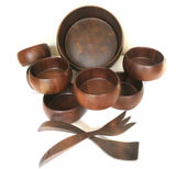 Vtg MCM Didware Walnut Salad Bowl Set with Serving Pair - thumbnail 1 of 7