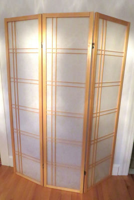 Shoji Folding Three Panel Room Screen Divider - Image 1 of 6