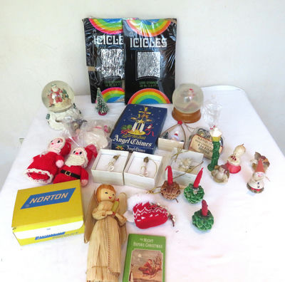 Huge Lot Christmas Decor Icicles Snow Globes Candles - Image 1 of 20