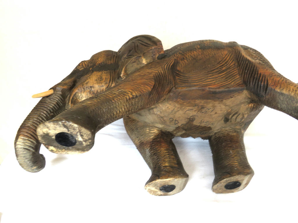 Large 20" Carved Wood Elephant With Tusks Signed  - image 5 of 6