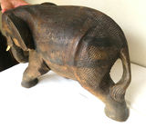 Large 20" Carved Wood Elephant With Tusks Signed  - thumbnail 4 of 6