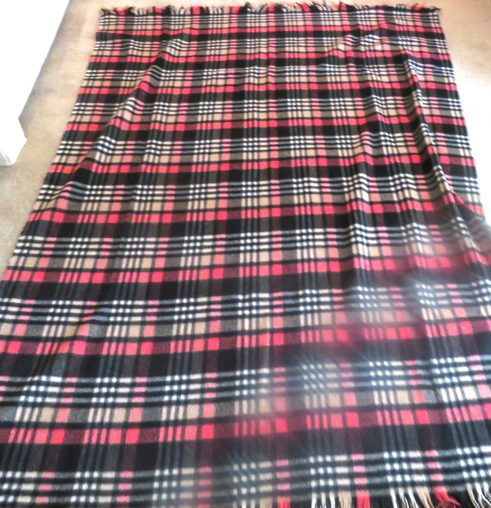 Vintage Red and Black Plaid Fringed Wool Throw Blanket - image 2 of 3