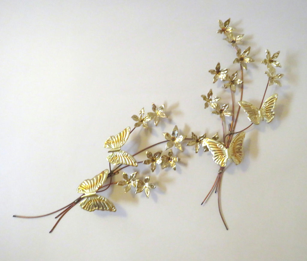 Vintage MCM Gold Butterfly Leaf Pair of Metal Wall Art - image 1 of 2