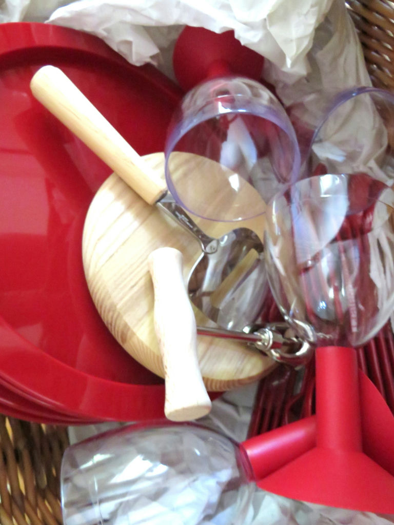 Wicker Picnic Basket with Bodum Crate & Barrel Red Plasticware Set of 4 - image 8 of 8