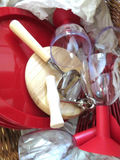 Wicker Picnic Basket with Bodum Crate & Barrel Red Plasticware Set of 4 - thumbnail 8 of 8