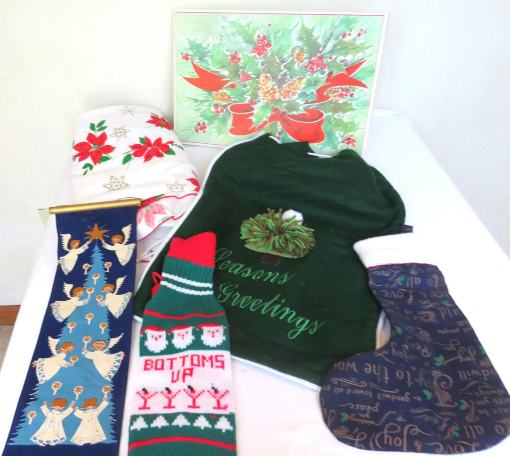 Grouping of Christmas Linens Tablecloth Placemats - image 1 of 9