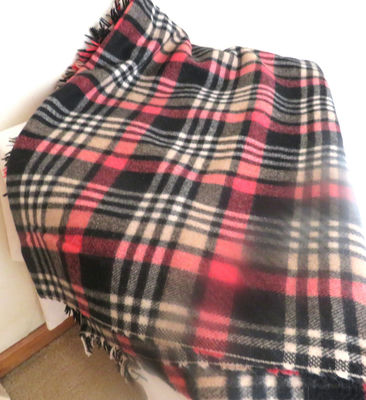 Vintage Red and Black Plaid Fringed Wool Throw Blanket - Image 1 of 3