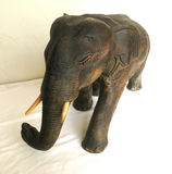 Large 20" Carved Wood Elephant With Tusks Signed  - thumbnail 2 of 6
