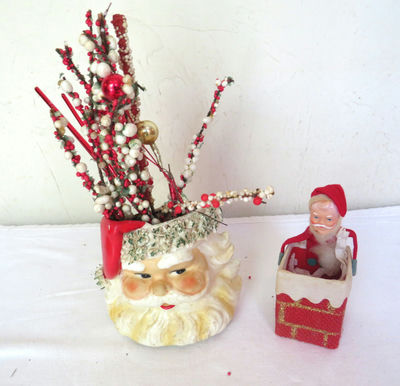 Vintage Relpo Ceramic Santa Planter and Santa in Chimney - Image 1 of 6