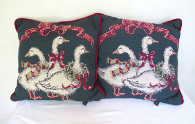 Pair of Portofino Christmas Geese Throw Pillows - Image 1 of 4