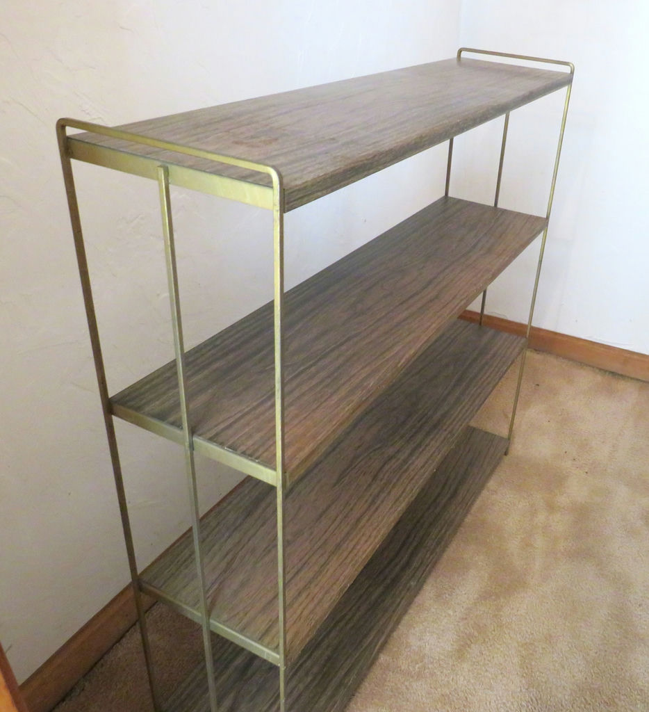 Vtg MCM Metal 4 Shelf Bookcase with Gold Trim 2 of 2 - image 5 of 5