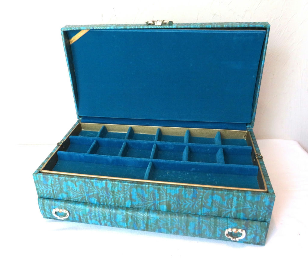Vintage Turquoise Blue Gold Lady Buxton Jewelry Box - image 2 of 9