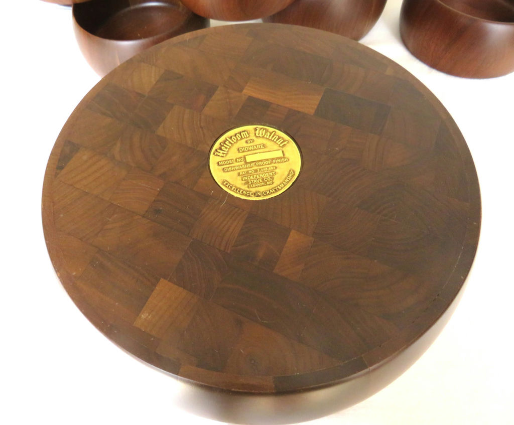 Vtg MCM Didware Walnut Salad Bowl Set with Serving Pair - image 7 of 7