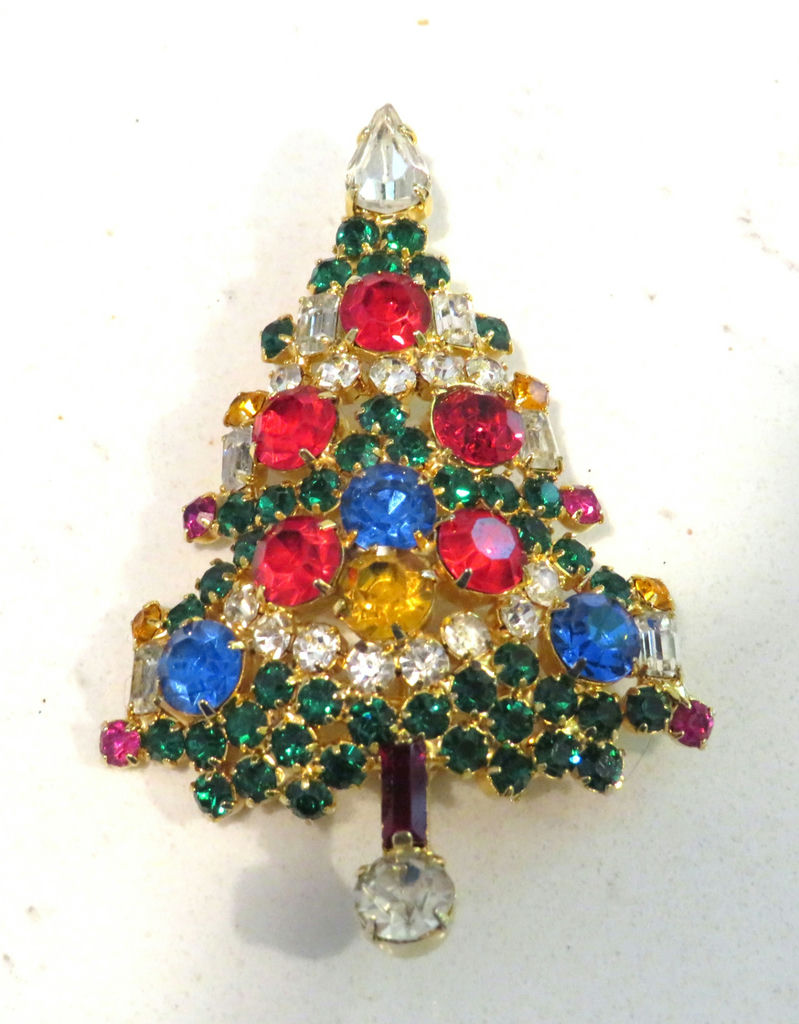 2 Vintage Christmas Pins Tree Marked Warner - image 3 of 5