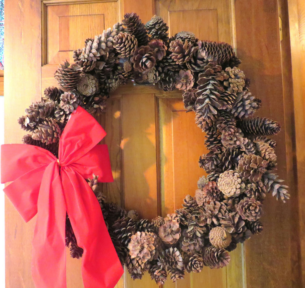 Large 23" Pine Cone Wreath with Red Bow - image 1 of 2