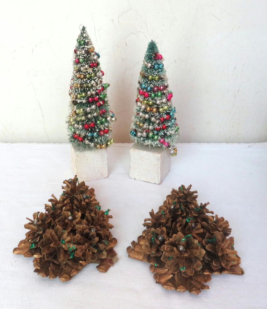 Pair of Vintage Flocked Christmas Trees and 2 Pine Cone Trees - image 2 of 6