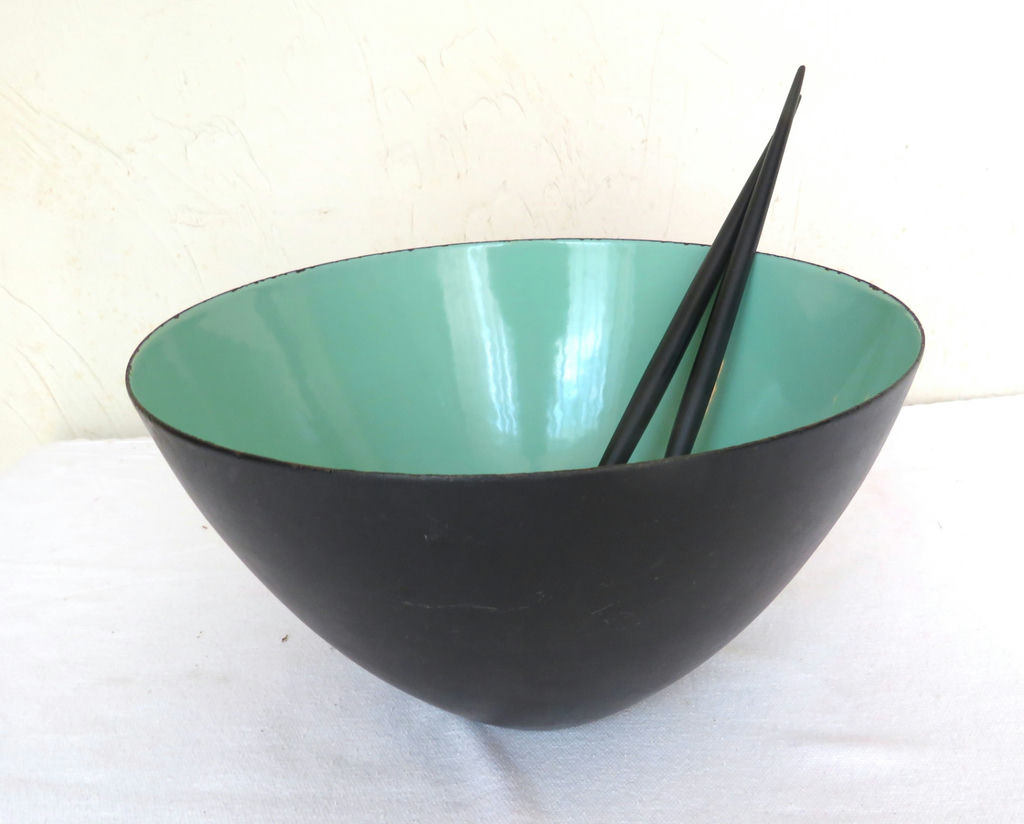 Krenit MCM Green and Black Bowl with Salad Tongs - image 1 of 6