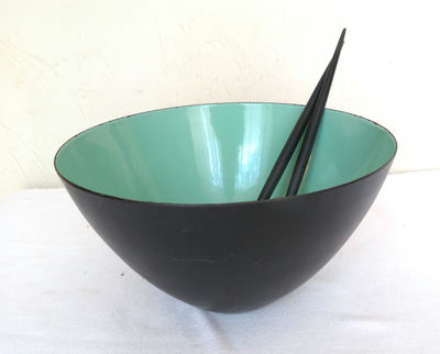 Krenit MCM Green and Black Bowl with Salad Tongs - Image 1 of 6