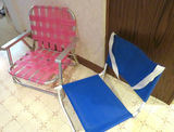 Vintage low webbed pink lawn chair and low canvas chair - thumbnail 3 of 5