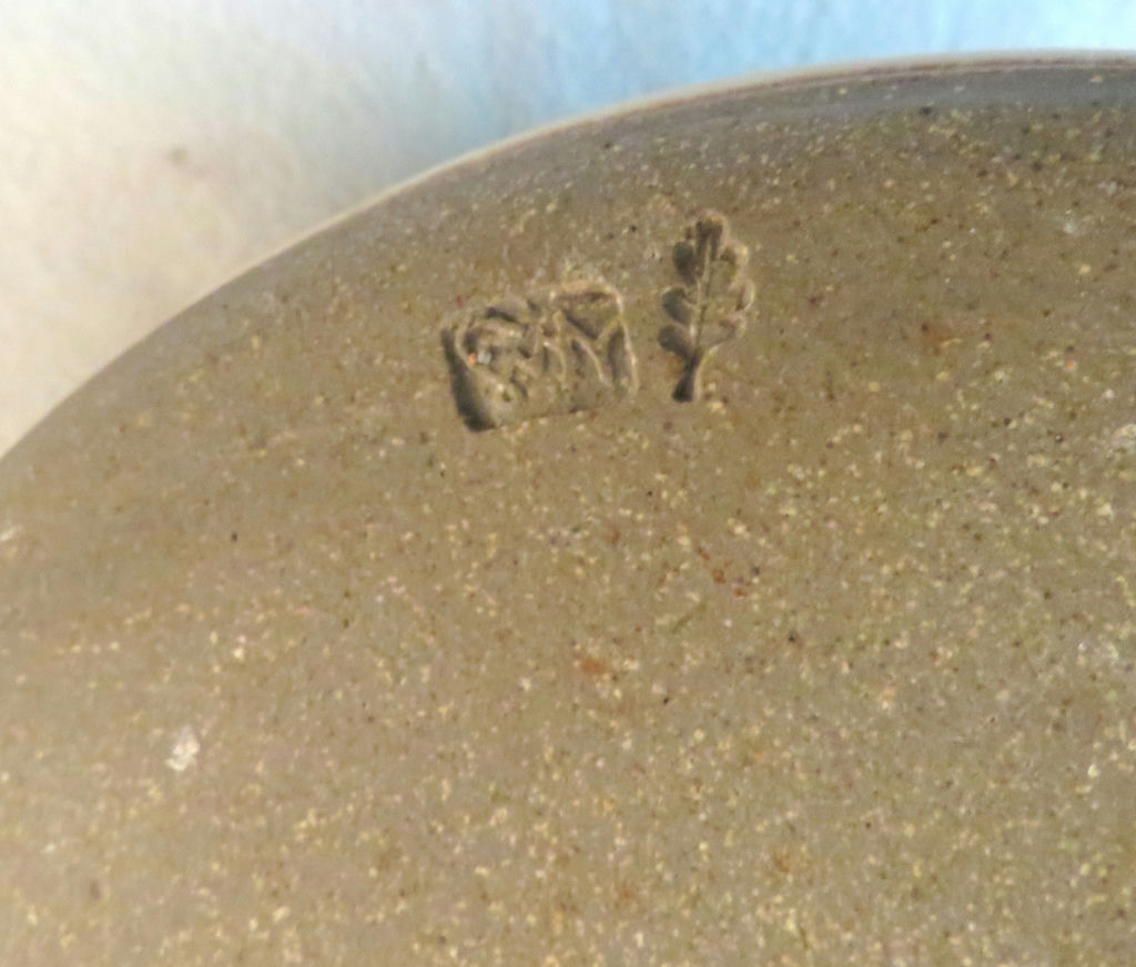 Studio Pottery Planter Basket with Bamboo Handle Signed - image 4 of 4