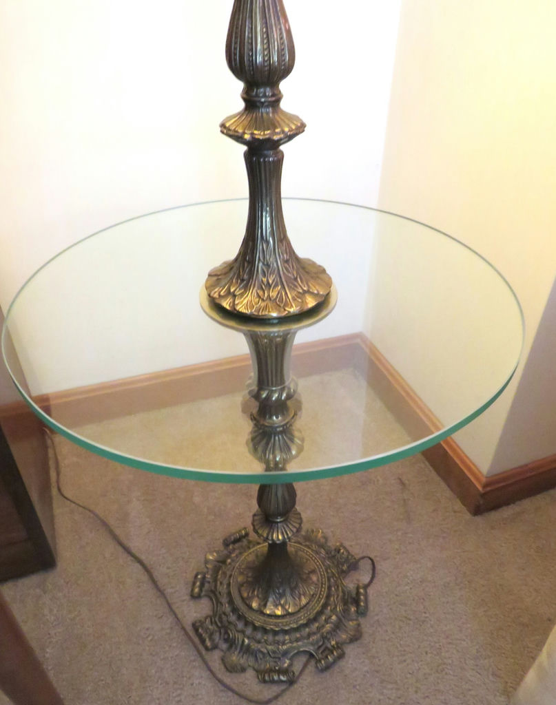 Vintage Table Floor Lamp with Glass Top & Ornate Brass Base - image 2 of 5
