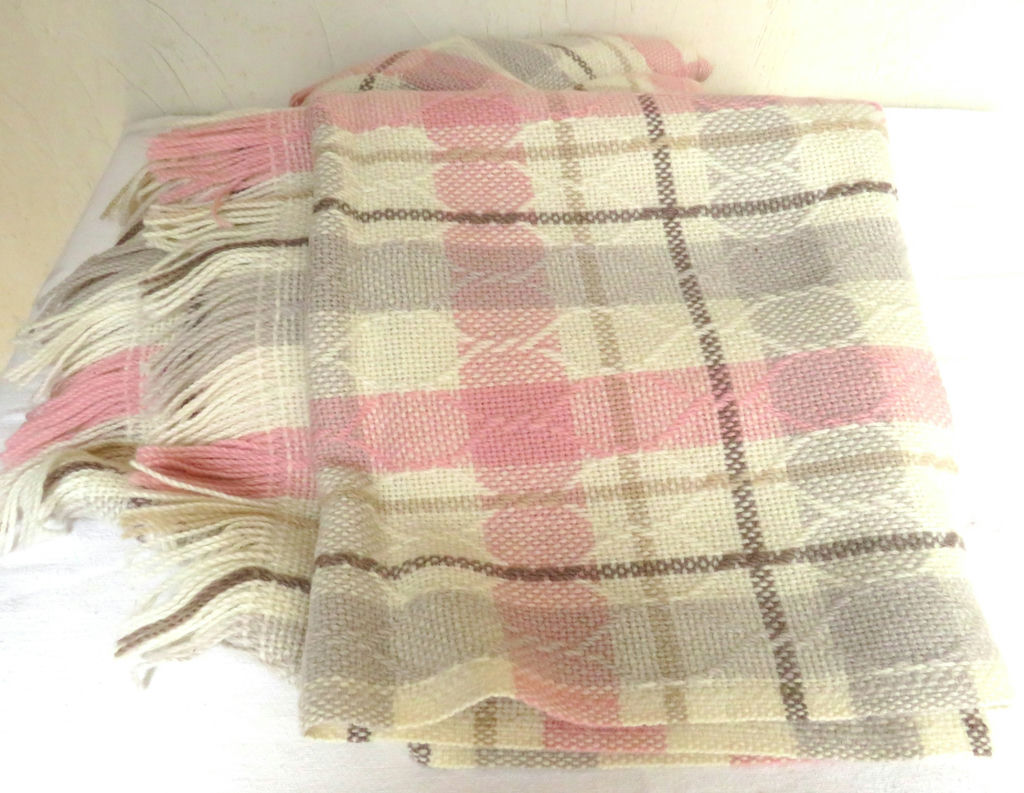 Vintage Pendleton Wool Pink Gray Fringed Throw Blanket - image 3 of 3