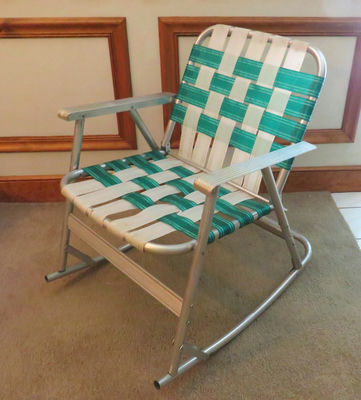 Vintage Green and White Webbed Camp Rocking Chair - Image 1 of 5