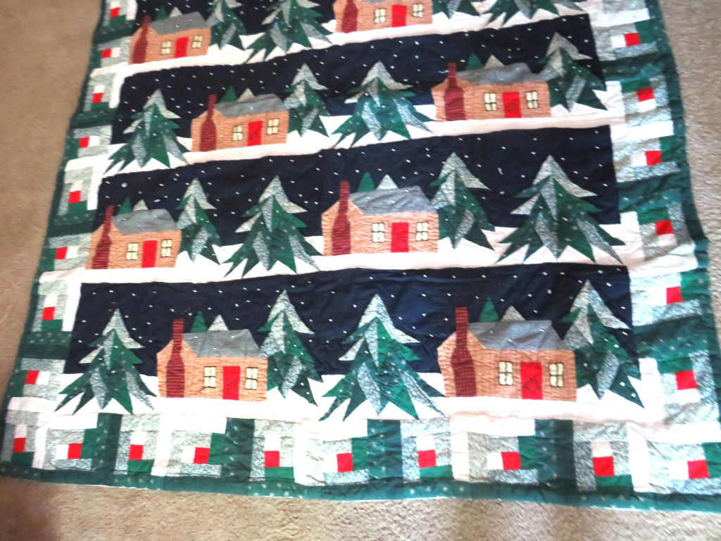 Handmade Christmas Tree Cottage Pattern Quilt - image 3 of 6