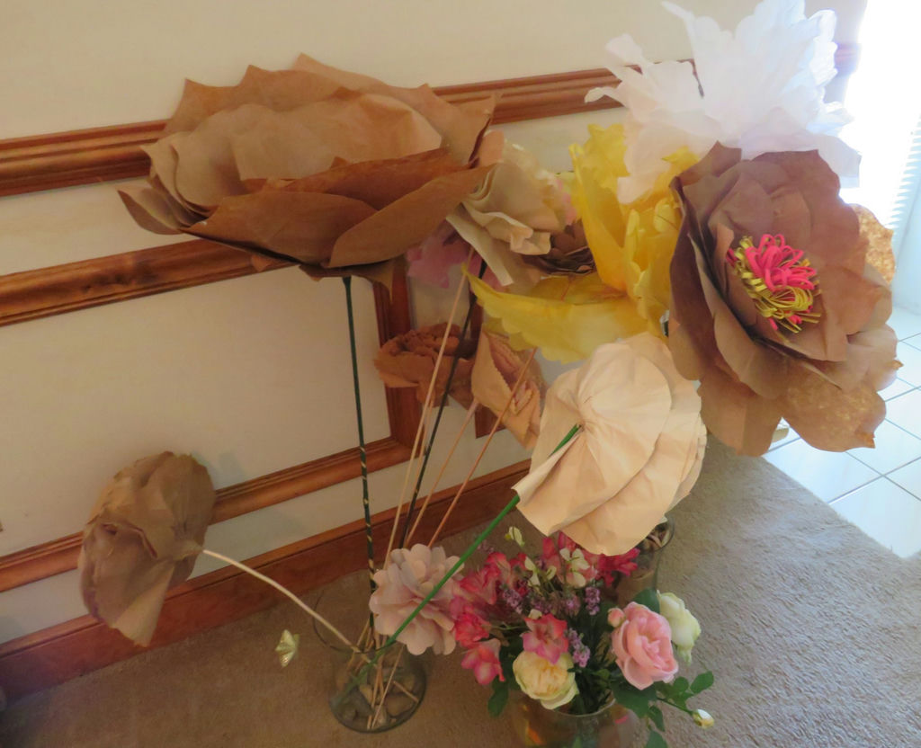 Giant Handmade Paper Flowers and Faux Flowers in vase - image 2 of 6