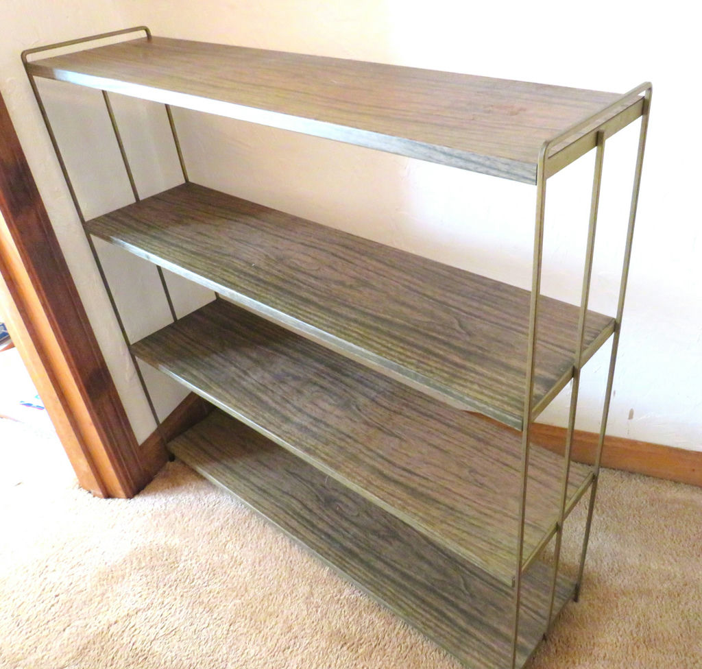 Vtg MCM Metal 4 Shelf Bookcase with gold frame 1 of 2 - image 5 of 5