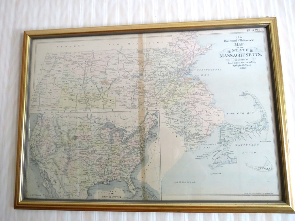 Antique Massachusetts & USA Framed Railroad Map 1898 - image 1 of 7