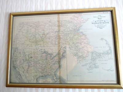 Antique Massachusetts & USA Framed Railroad Map 1898  - Image 1 of 7